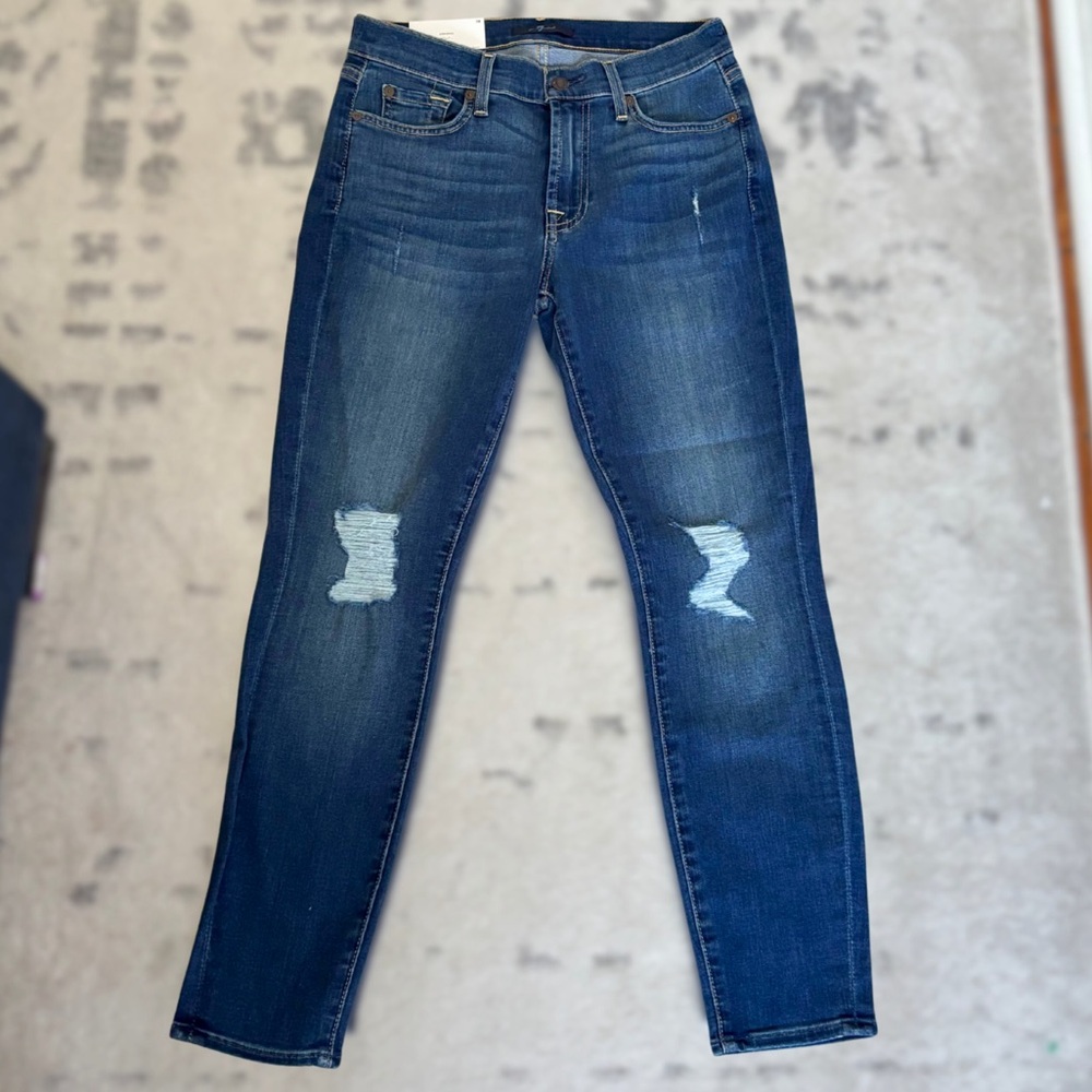 NWT 7 For All Mankind Dark Blue Distressed Skinny Jeans The Ankle Gwenevere